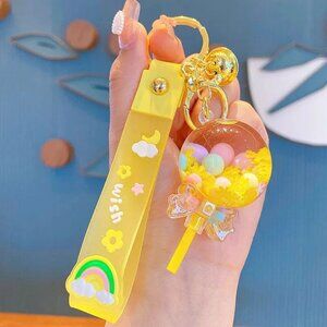 Yellow Lollipop Candy Liquid Keychain Boba Tea Bag Charm Kawaii New Fidget Toy